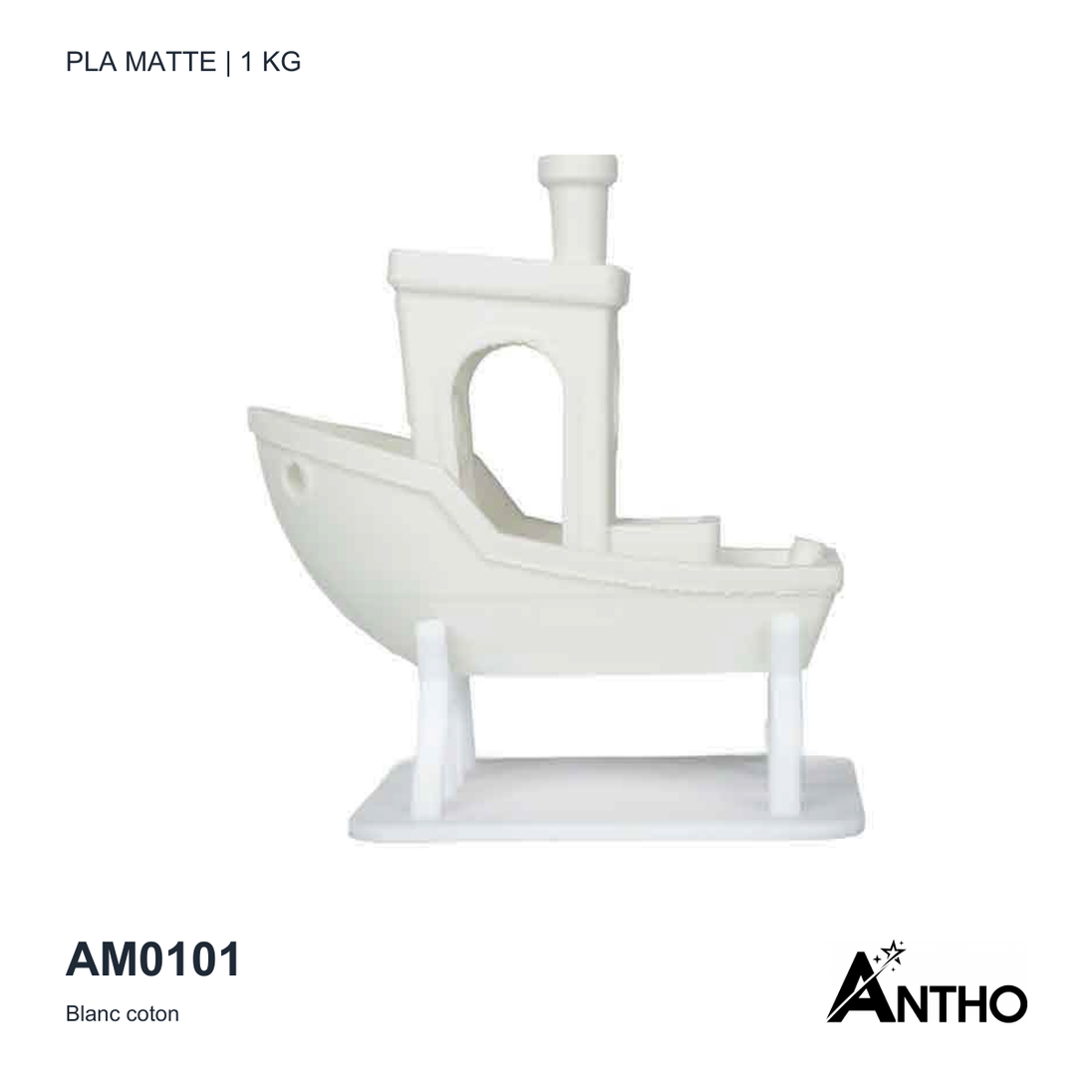 Filament ANTHO PLA Matte Blanc coton 1 kg AM0101 - exemple de rendu imprimé