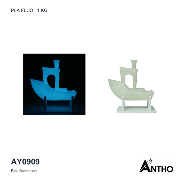 Filament ANTHO PLA Fluo Bleu fluorescent 1 kg AY0909 - exemple de rendu imprimé