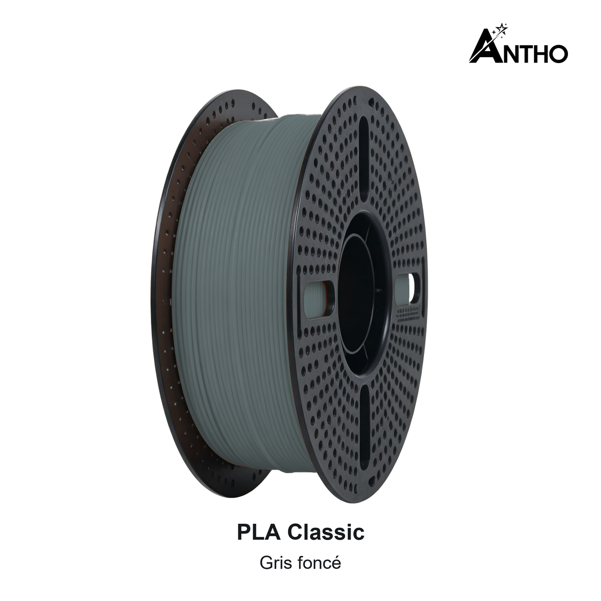 Filament ANTHO PLA Classic 1 kg - Gris foncé - AB1102 - bobine noire ajourée