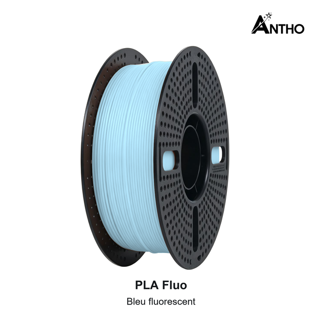 Filament ANTHO PLA Fluo 1 kg - Bleu fluorescent - AY0909 - bobine noire ajourée