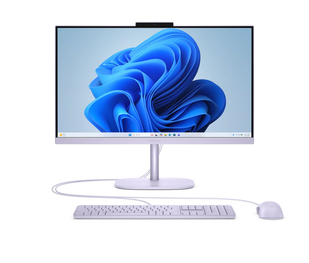 HP 24-cv0010nf Voile d’améthyste, vue de face avec clavier et souris