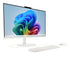 HP 27-cw0030nf Blanc coton, vue de trois quarts avec clavier et souris