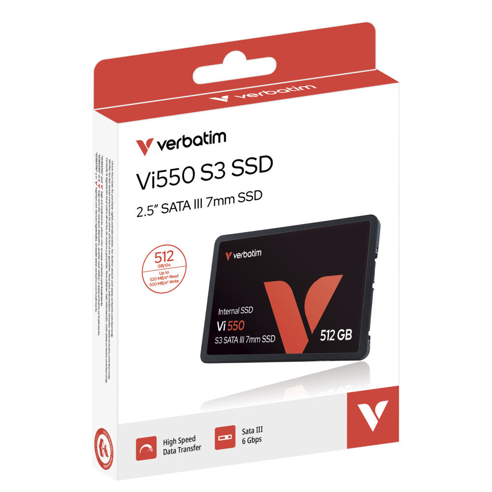 SSD Verbatim Vi550 S3 512 Go – emballage avec logo rouge