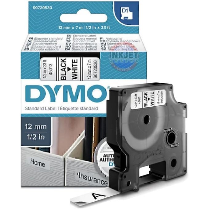 Dymo D1 étiquettes Autocollantes, Impression En Noir Sur Fond Blanc, 12 Mm X 7 M, Pour étiqueteuses LabelManager