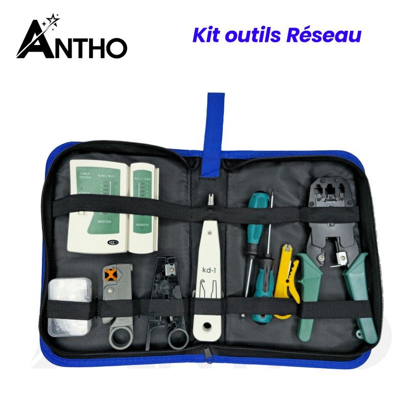 ANTHO Kit réseau informatique - Pince à sertir - testeur - RJ-45 - connecteur - dénudeur