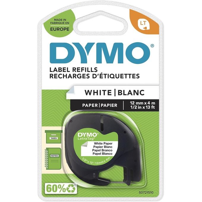 Dymo LetraTag Étiquettes En Papier - 12 Mm X 4 M - Noir Sur Blanc - DYMO LetraTag