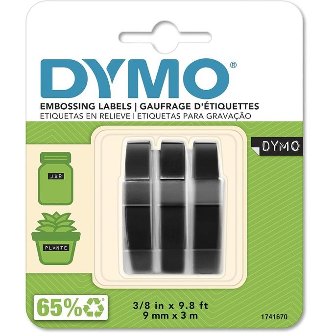 Dymo Lot De 3 Rubans 3D En Blister, Finition Brillante, 9mm X 3m, Noir - Pour Dymo Omega